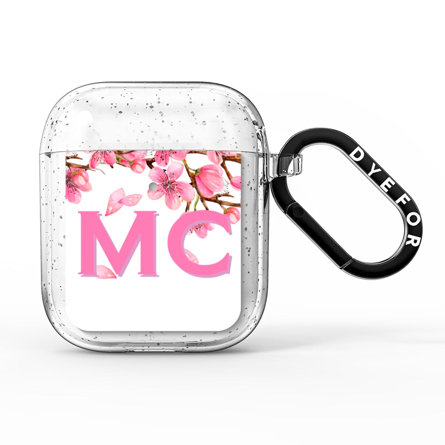 Personalised Pink White Blossom AirPods Glitter Case