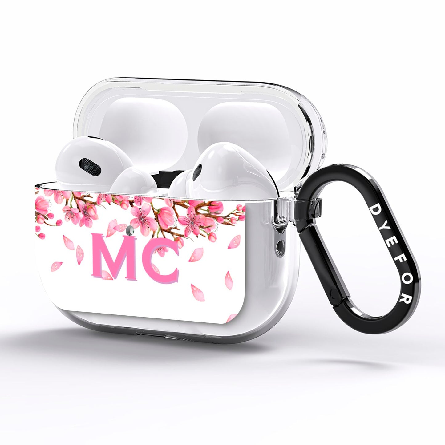 Personalised Pink White Blossom AirPods Pro Clear Case Side Image