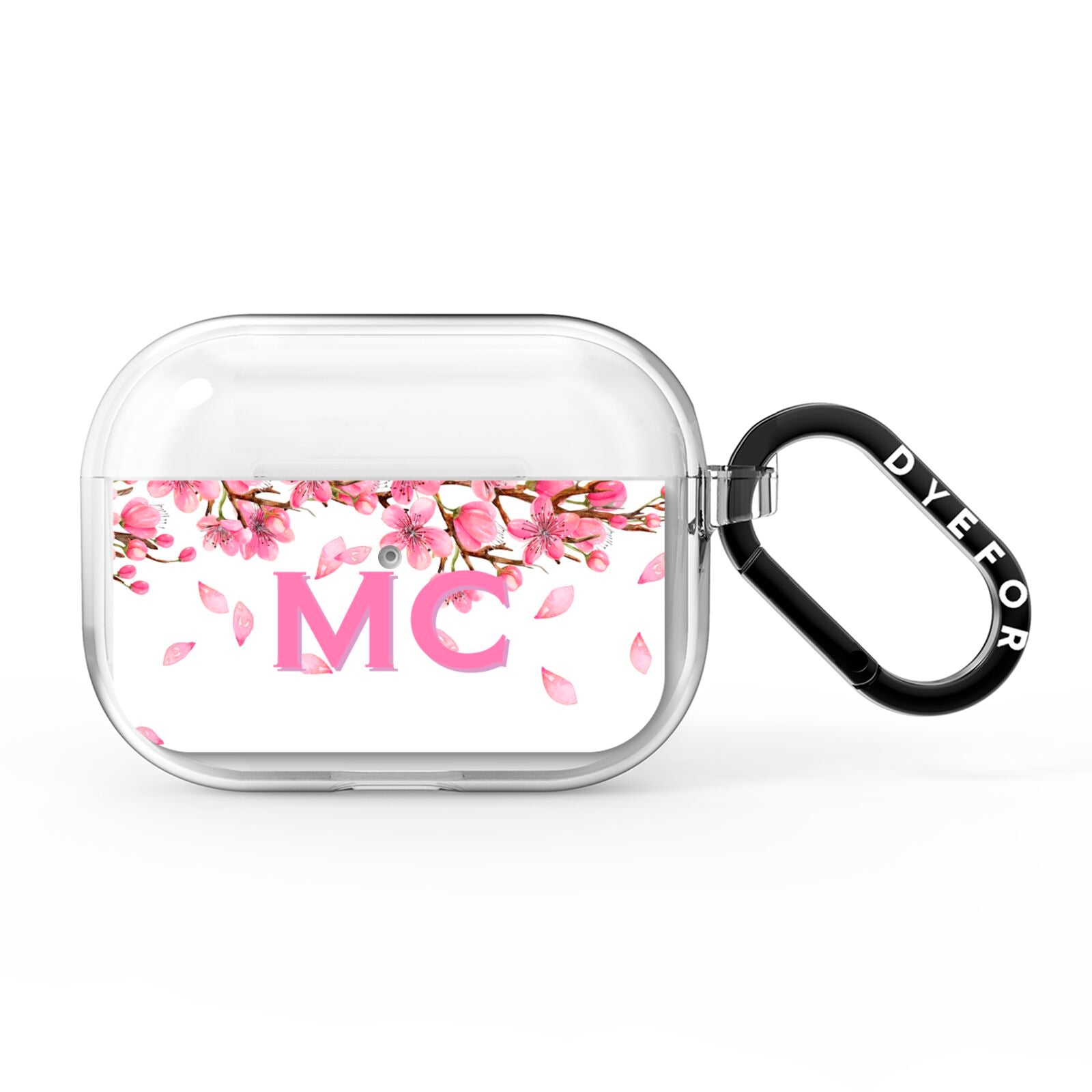 Personalised Pink White Blossom AirPods Pro Clear Case
