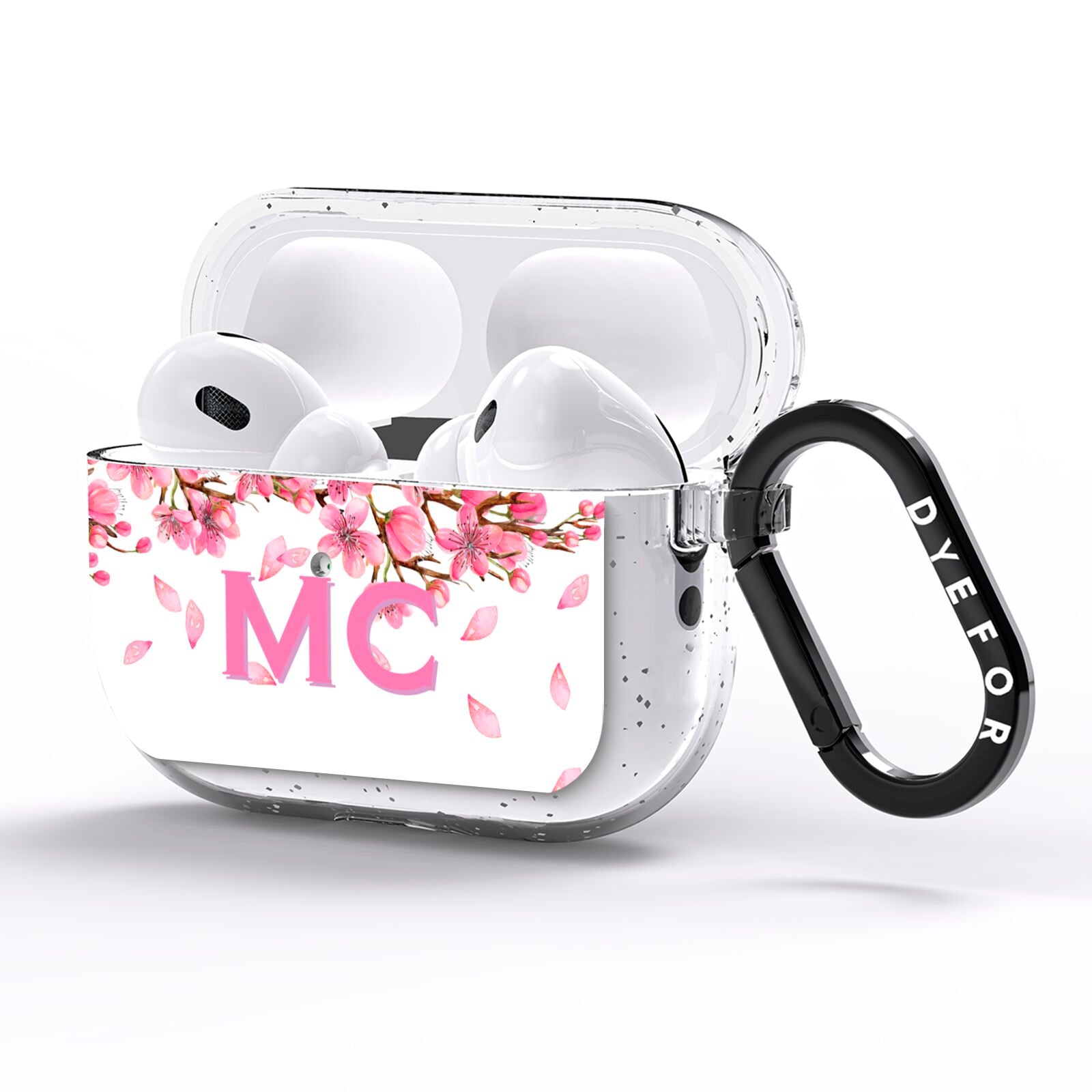 Personalised Pink White Blossom AirPods Pro Glitter Case Side Image