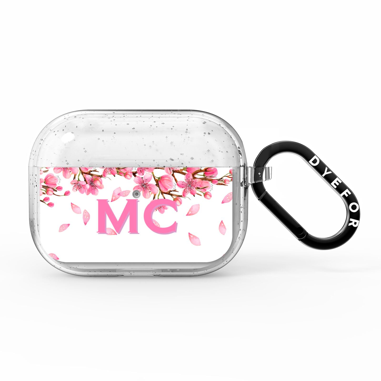 Personalised Pink White Blossom AirPods Pro Glitter Case