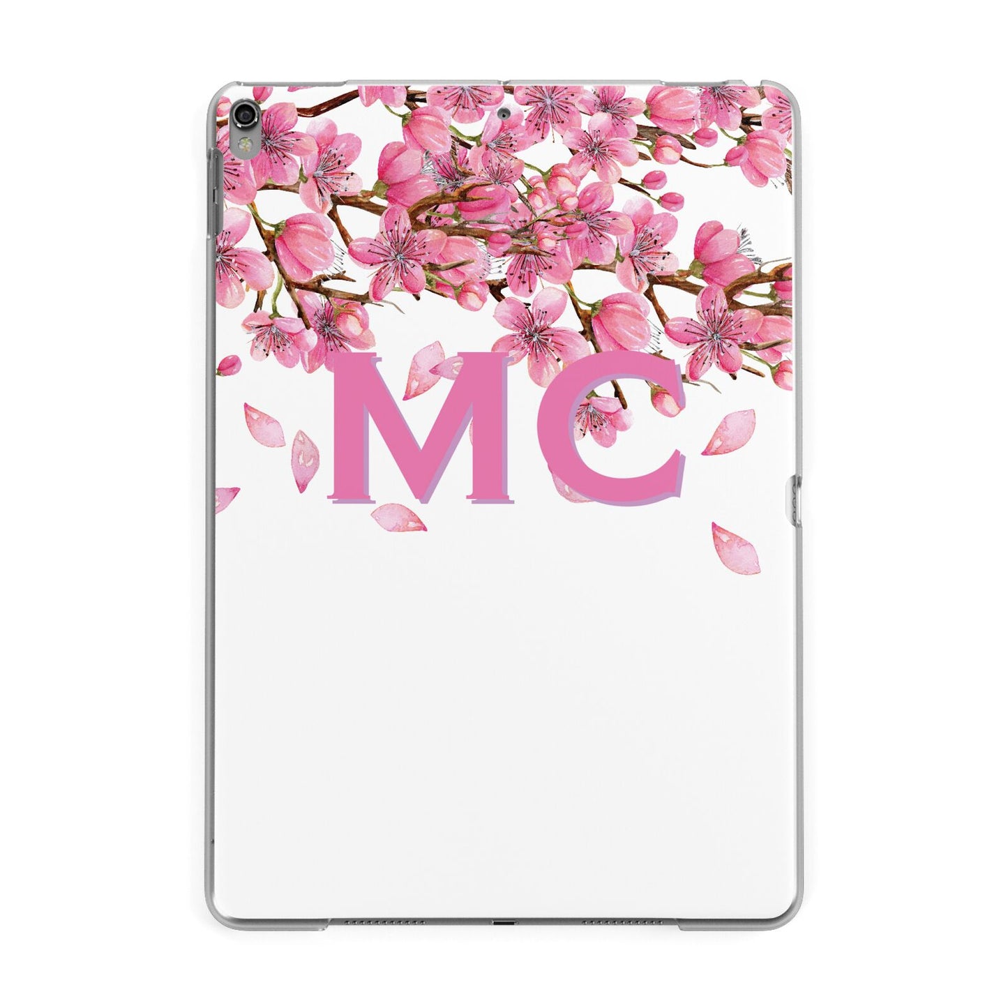Personalised Pink White Blossom Apple iPad Grey Case