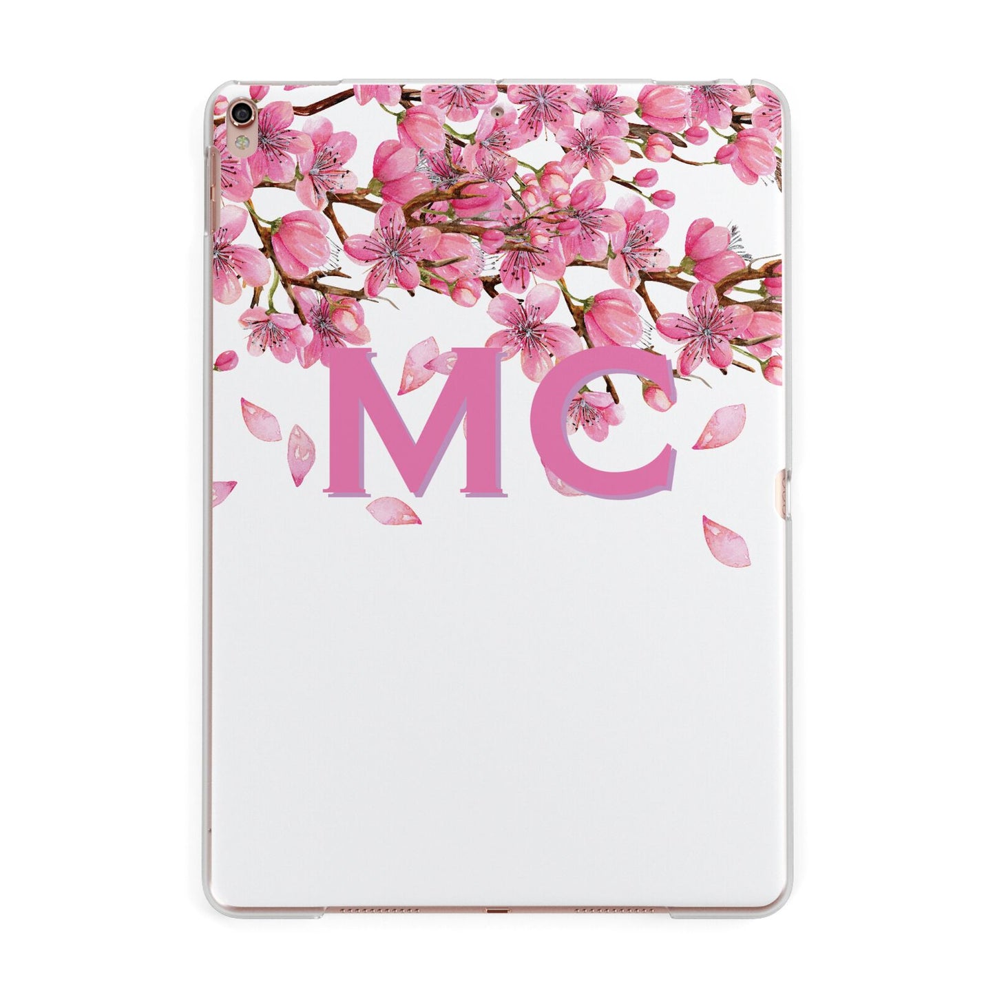 Personalised Pink White Blossom Apple iPad Rose Gold Case