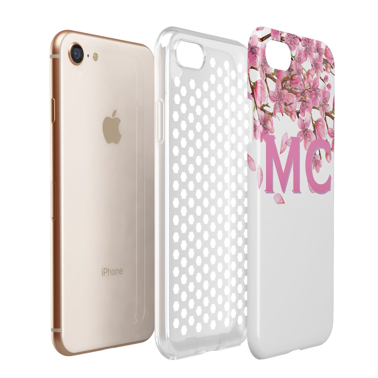 Personalised Pink White Blossom Apple iPhone 7 8 3D Tough Case Expanded View