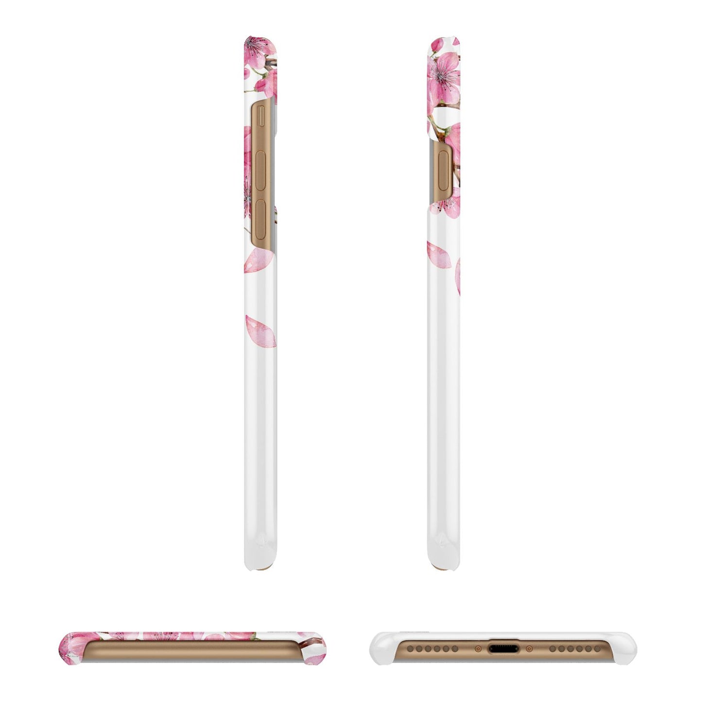Personalised Pink White Blossom Apple iPhone 7 8 3D Wrap Snap Case Angled Images