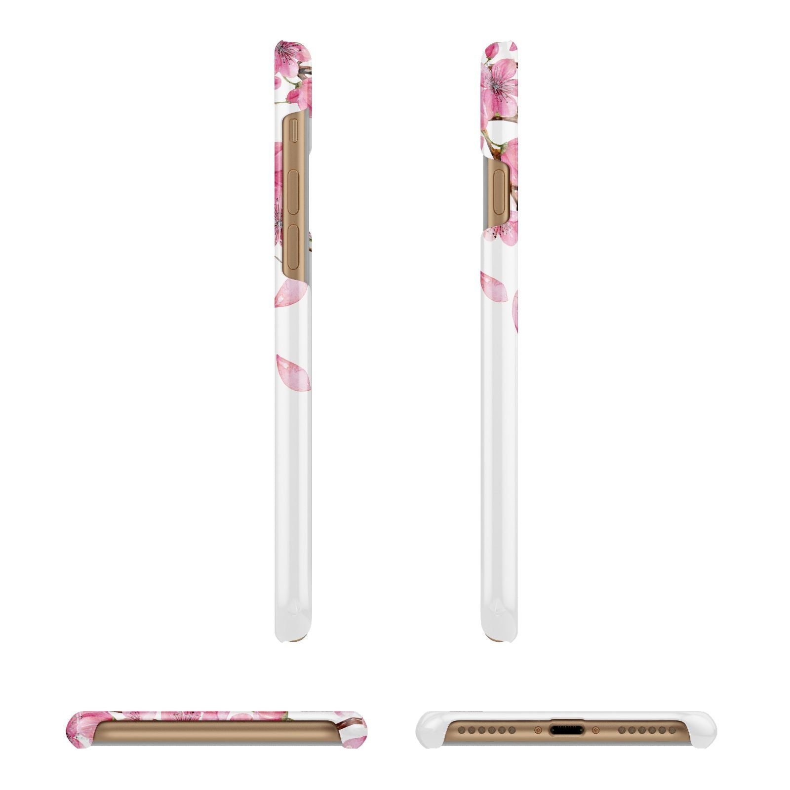 Personalised Pink White Blossom Apple iPhone 7 8 3D Wrap Snap Case Angled Images