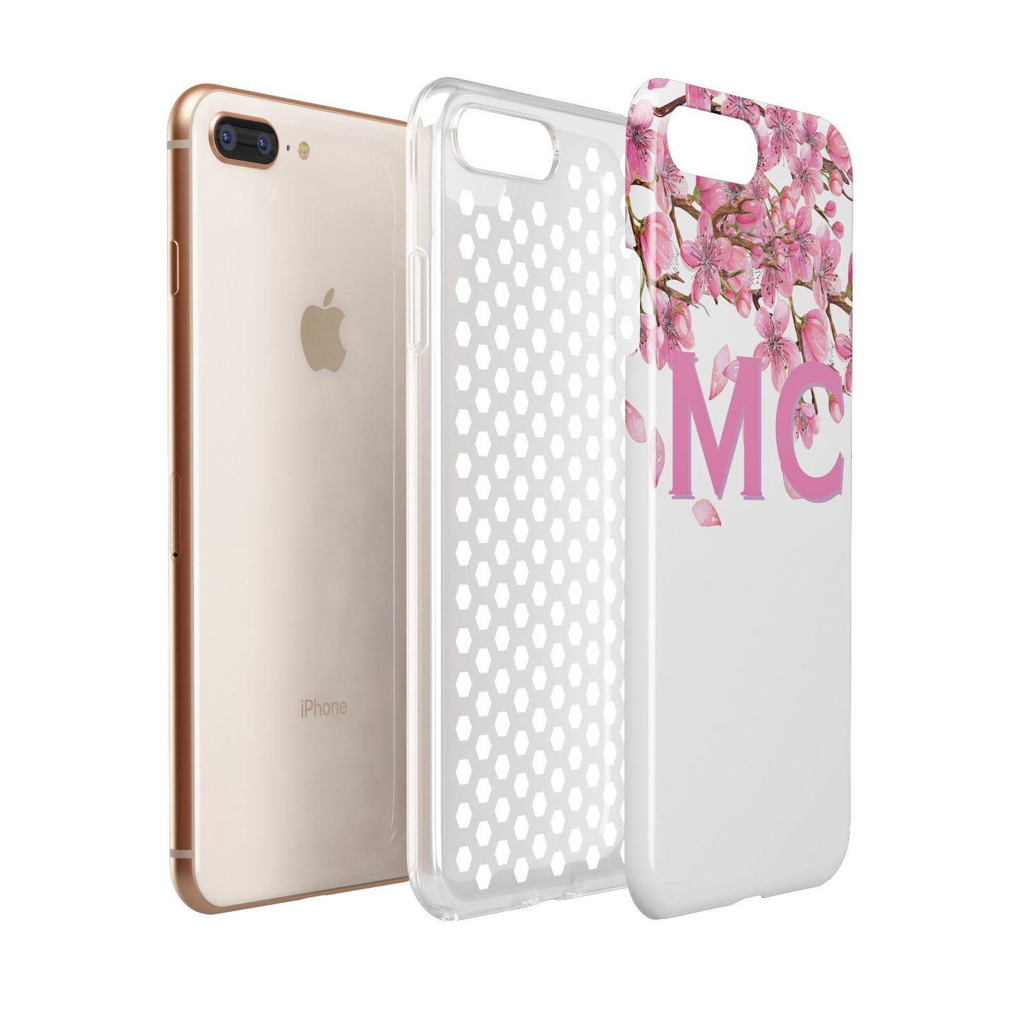 Personalised Pink White Blossom Apple iPhone 7 8 Plus 3D Tough Case Expanded View