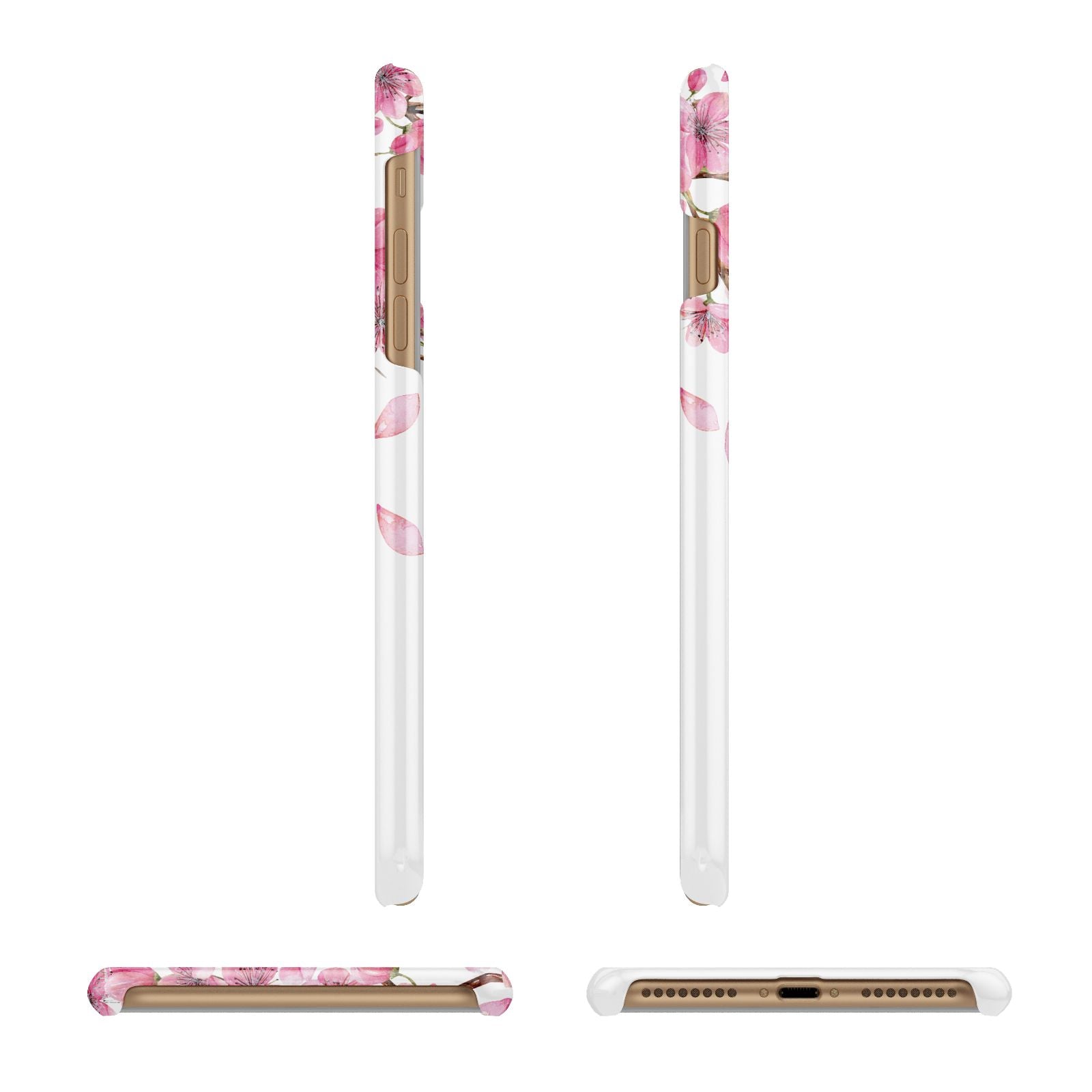 Personalised Pink White Blossom Apple iPhone 7 Plus 3D Wrap Snap Case Angled Images