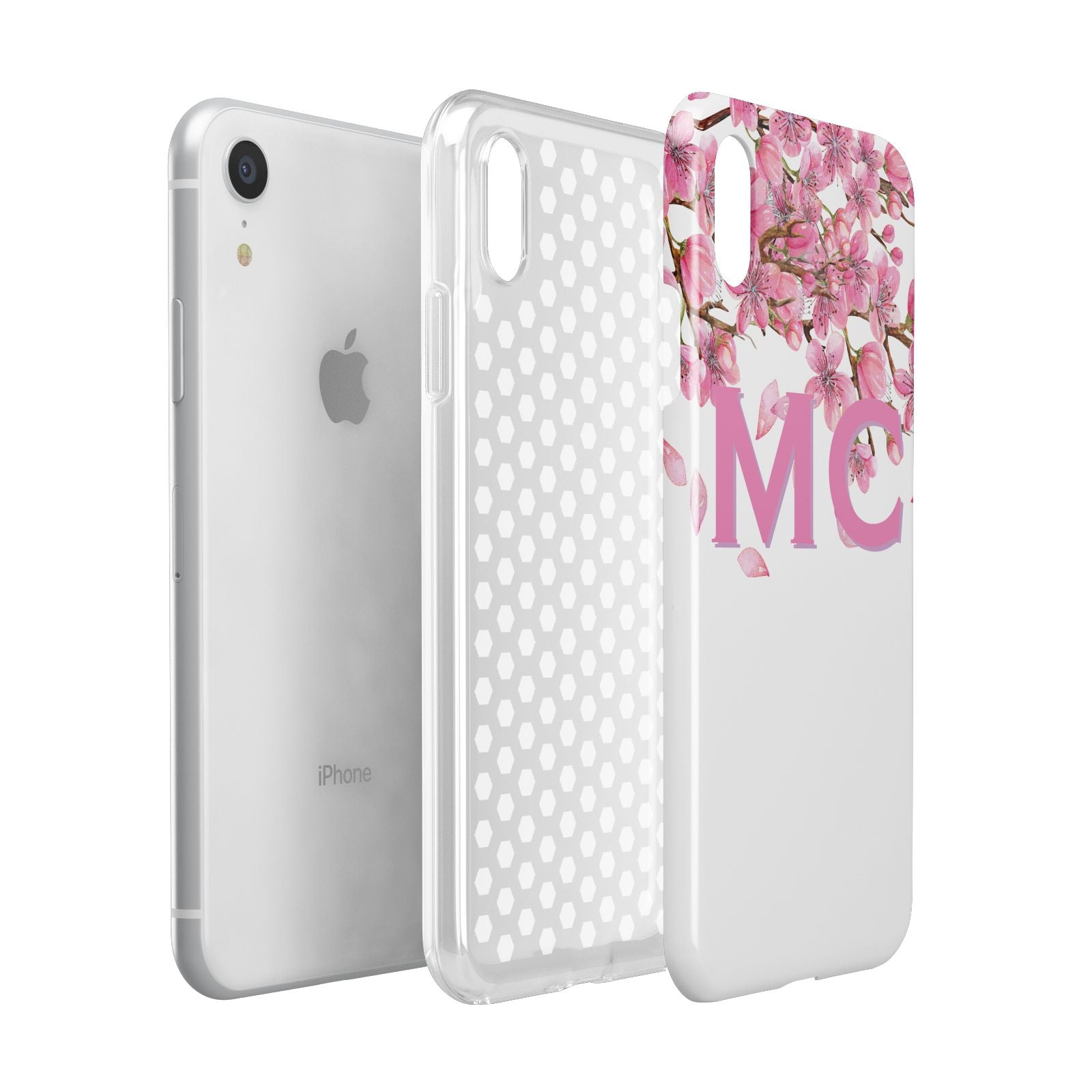 Personalised Pink White Blossom Apple iPhone XR White 3D Tough Case Expanded view