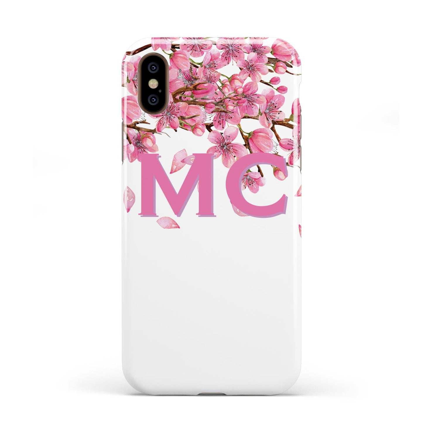 Personalised Pink White Blossom Apple iPhone XS 3D Tough