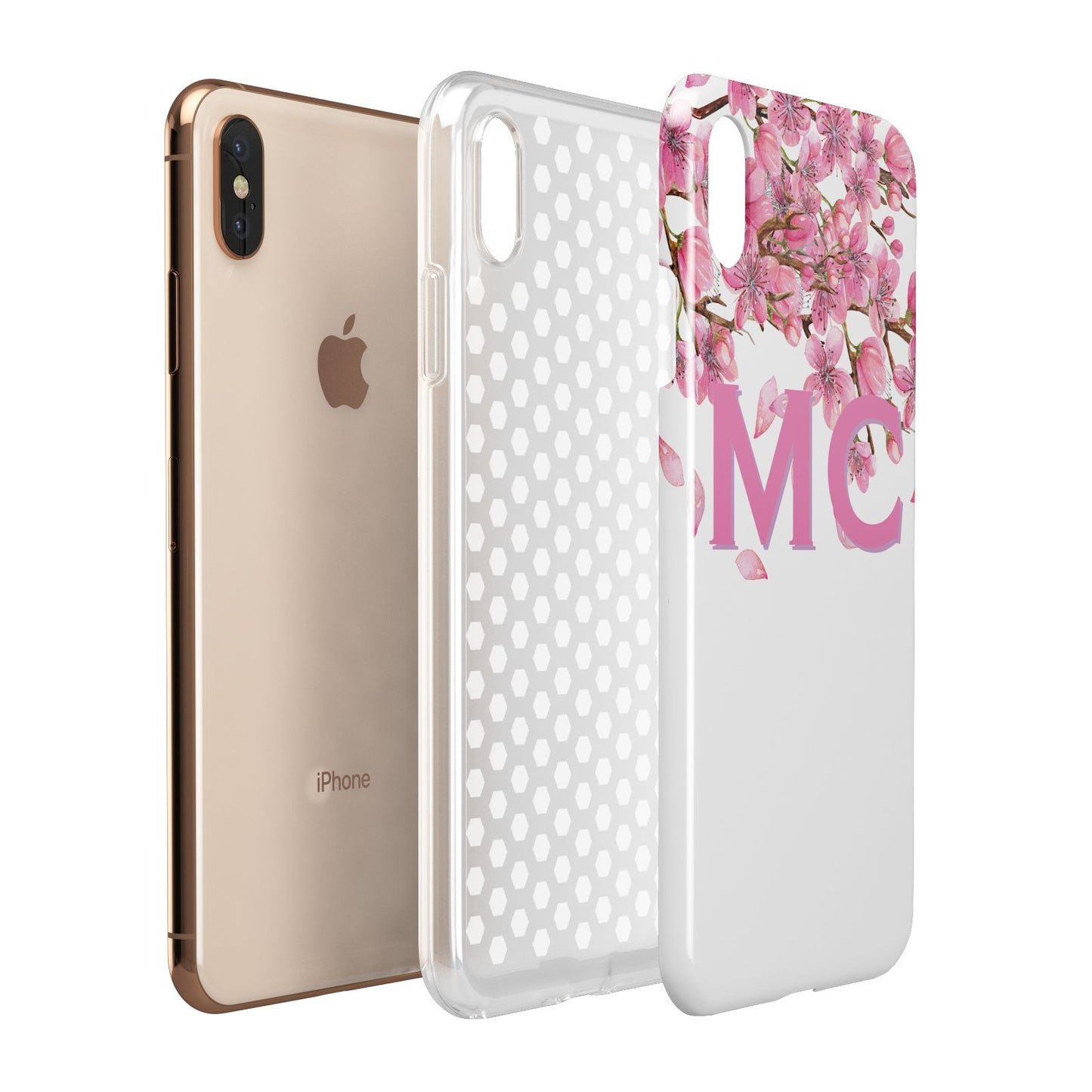 Personalised Pink White Blossom Apple iPhone Xs Max 3D Tough Case Expanded View