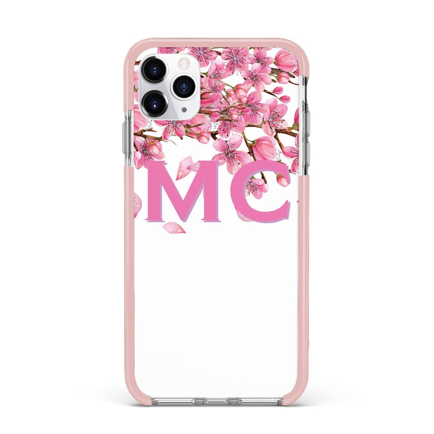 Personalised Pink White Blossom iPhone 11 Pro Max Impact Pink Edge Case