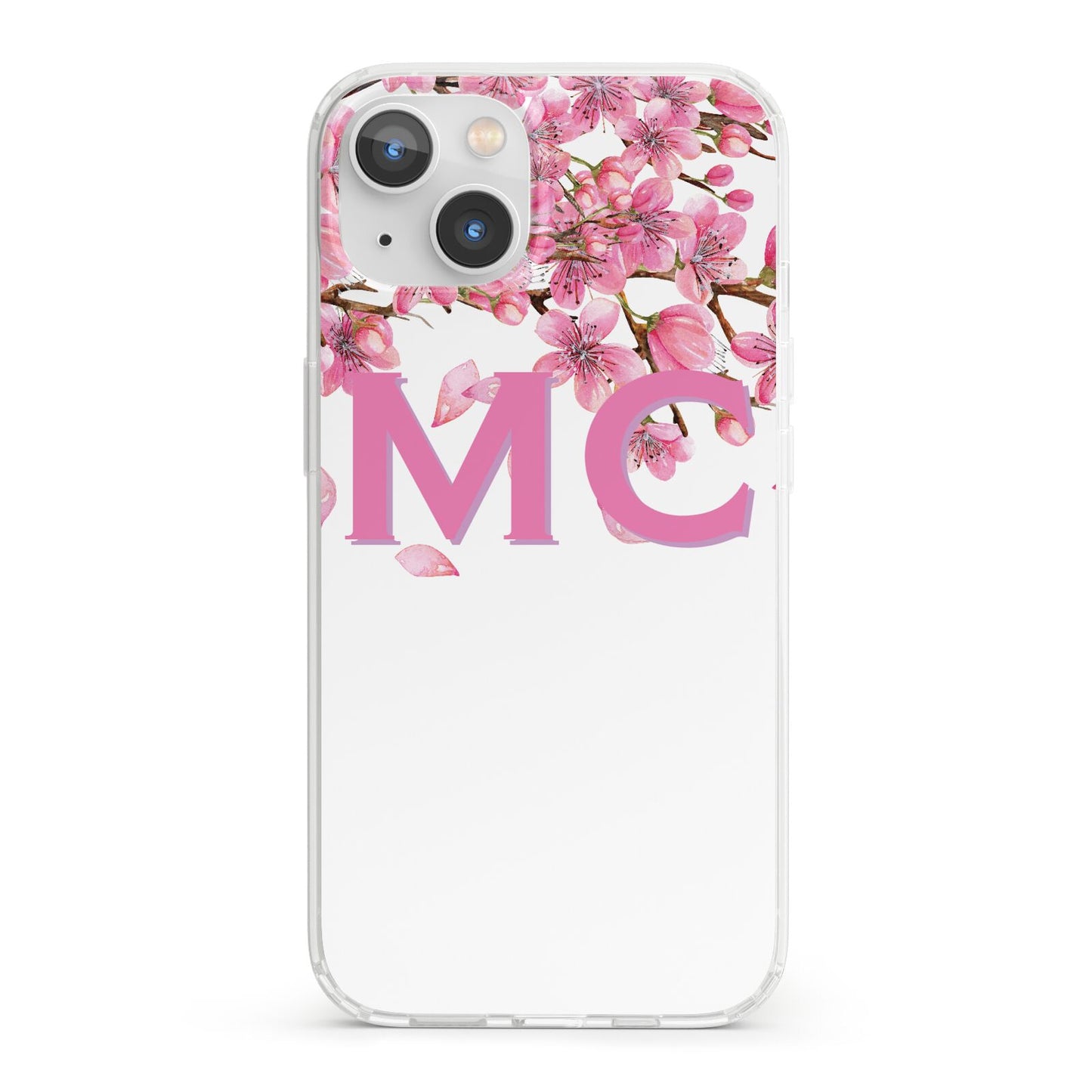 Personalised Pink White Blossom iPhone 13 Clear Bumper Case