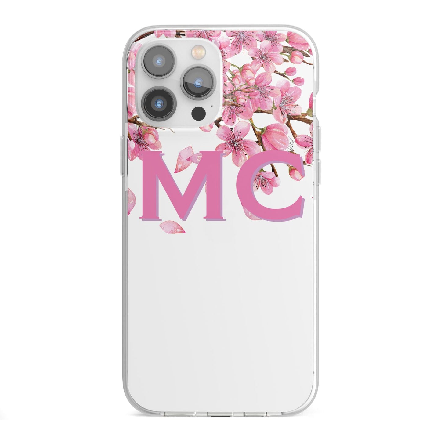 Personalised Pink White Blossom iPhone 13 Pro Max TPU Impact Case with White Edges