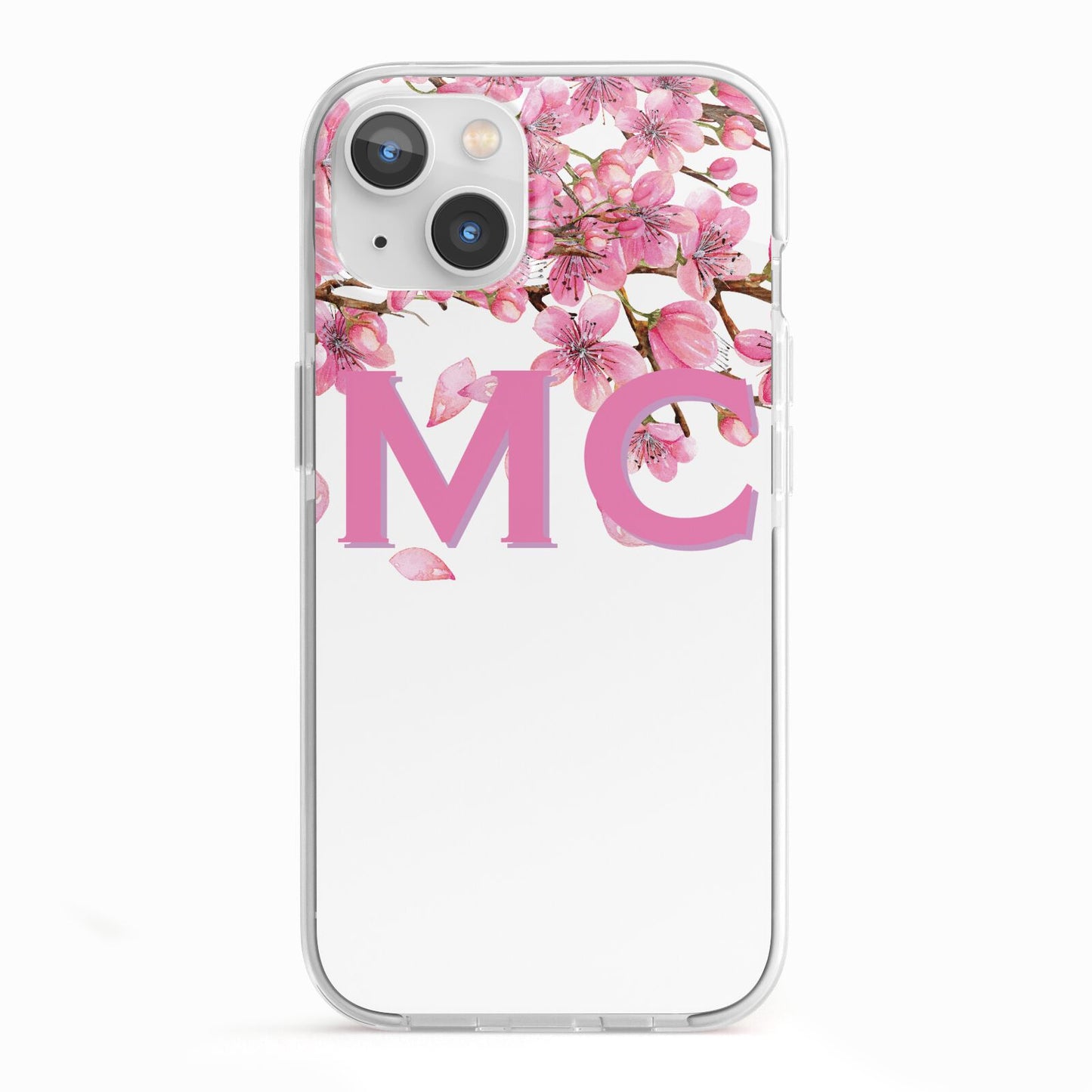 Personalised Pink White Blossom iPhone 13 TPU Impact Case with White Edges