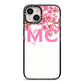 Personalised Pink White Blossom iPhone 14 Black Impact Case on Silver phone