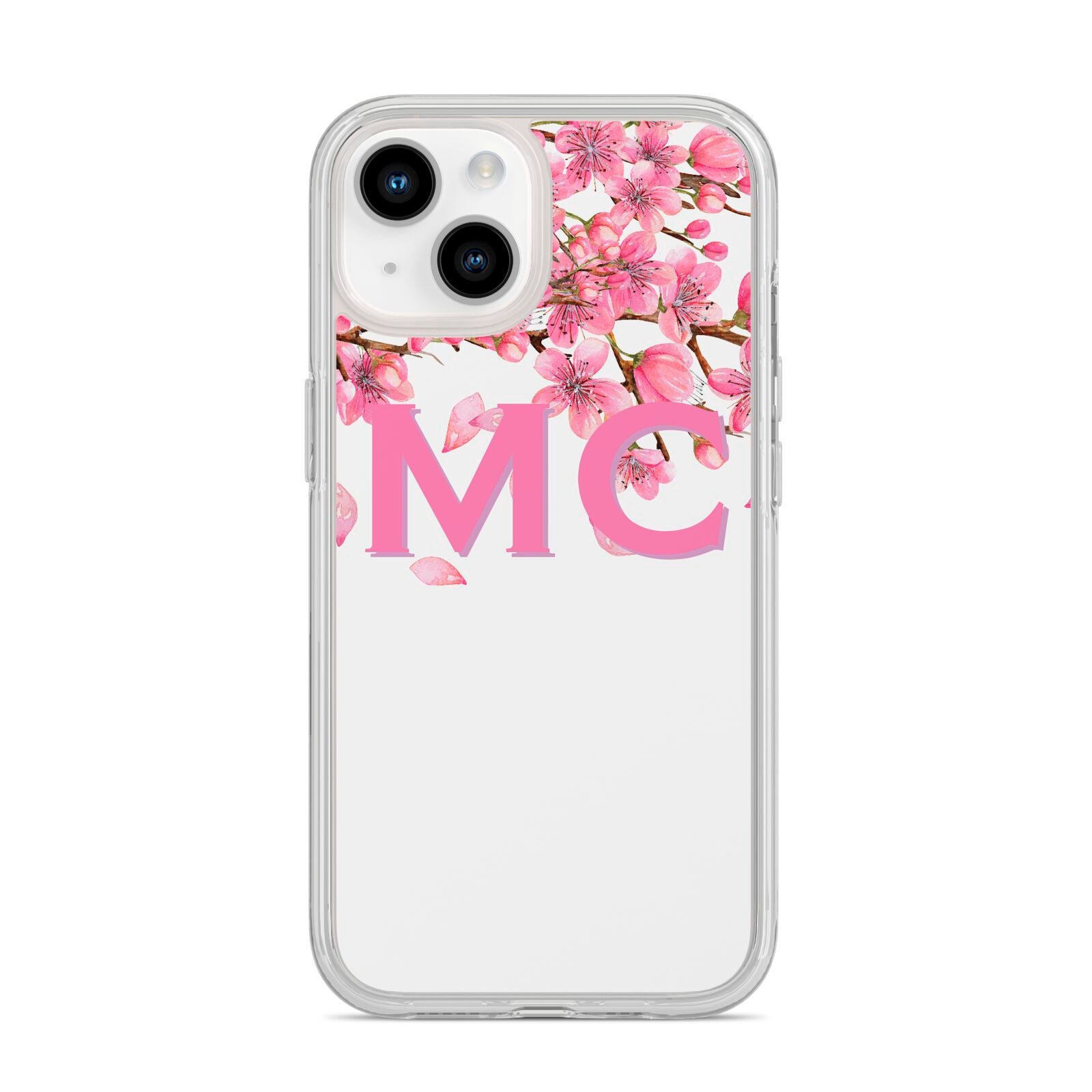 Personalised Pink White Blossom iPhone 14 Clear Tough Case Starlight