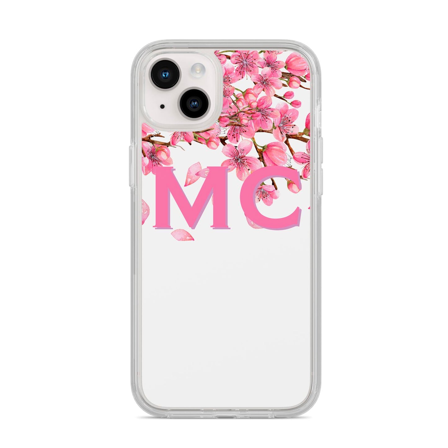Personalised Pink White Blossom iPhone 14 Plus Clear Tough Case Starlight