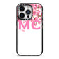 Personalised Pink White Blossom iPhone 14 Pro Black Impact Case on Silver phone