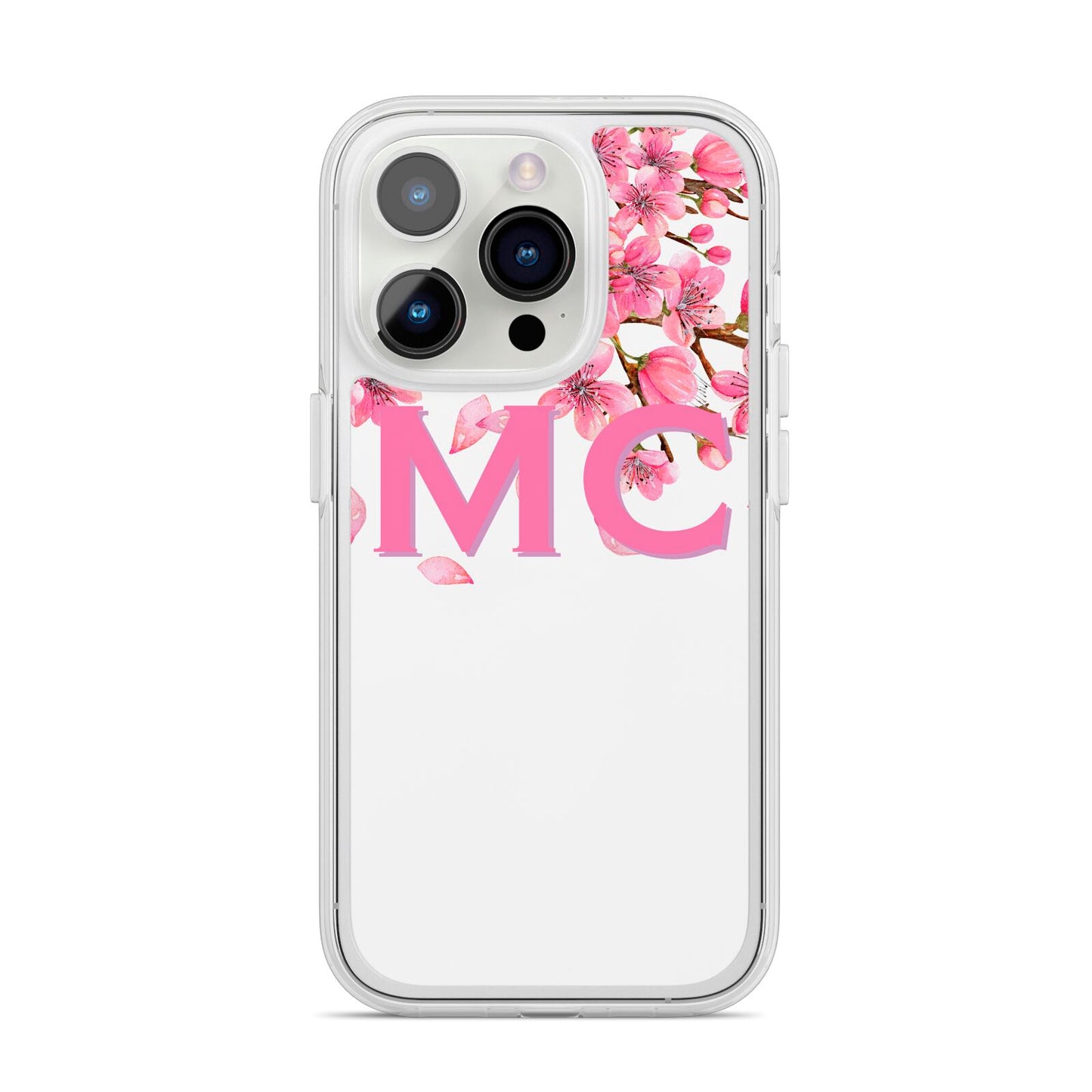 Personalised Pink White Blossom iPhone 14 Pro Clear Tough Case Silver
