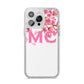 Personalised Pink White Blossom iPhone 14 Pro Max Glitter Tough Case Silver
