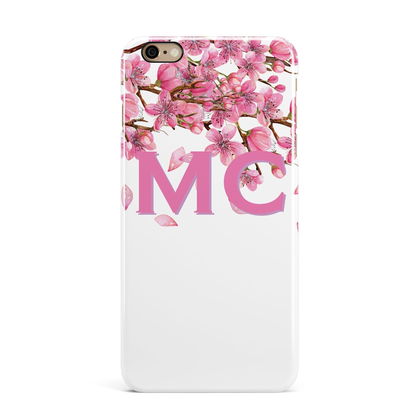 Personalised Pink White Blossom iPhone 6 Plus 3D Snap Case on Gold Phone