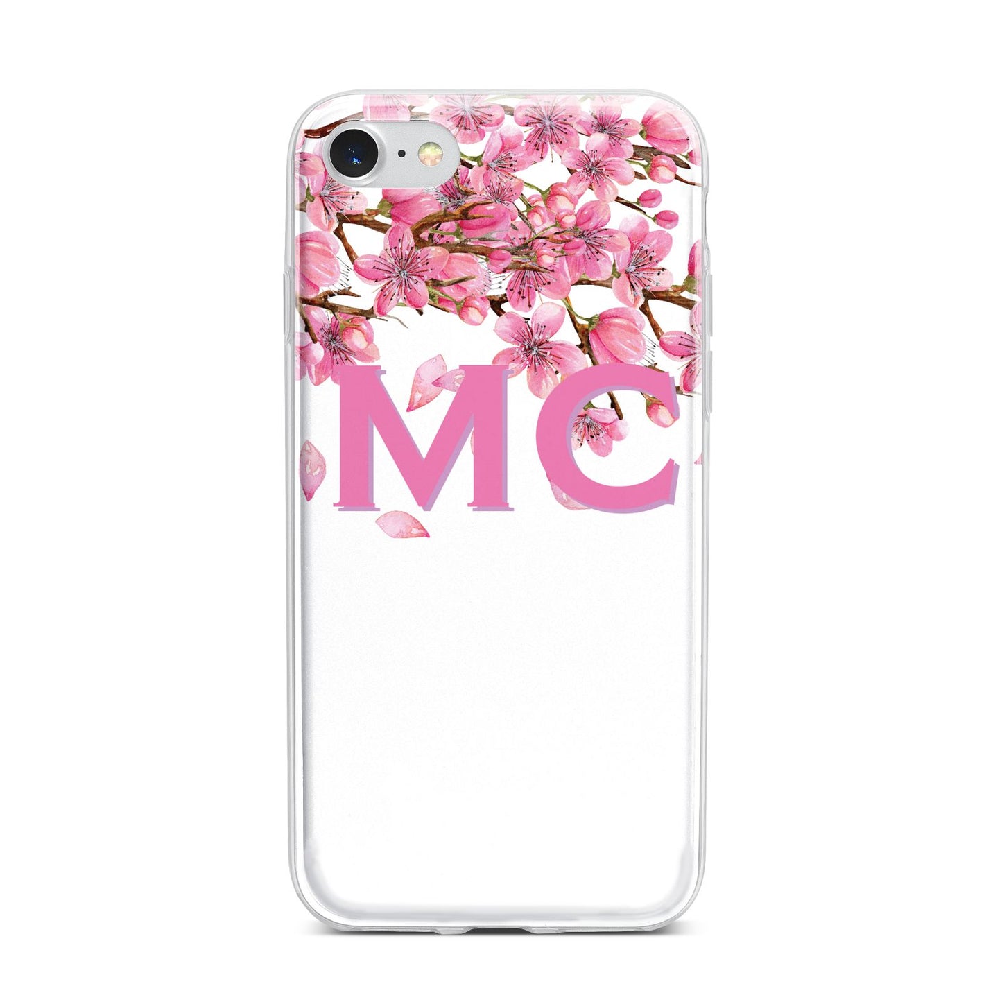 Personalised Pink White Blossom iPhone 7 Bumper Case on Silver iPhone