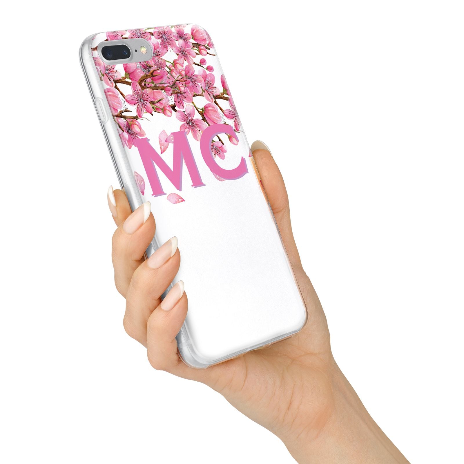 Personalised Pink White Blossom iPhone 7 Plus Bumper Case on Silver iPhone Alternative Image