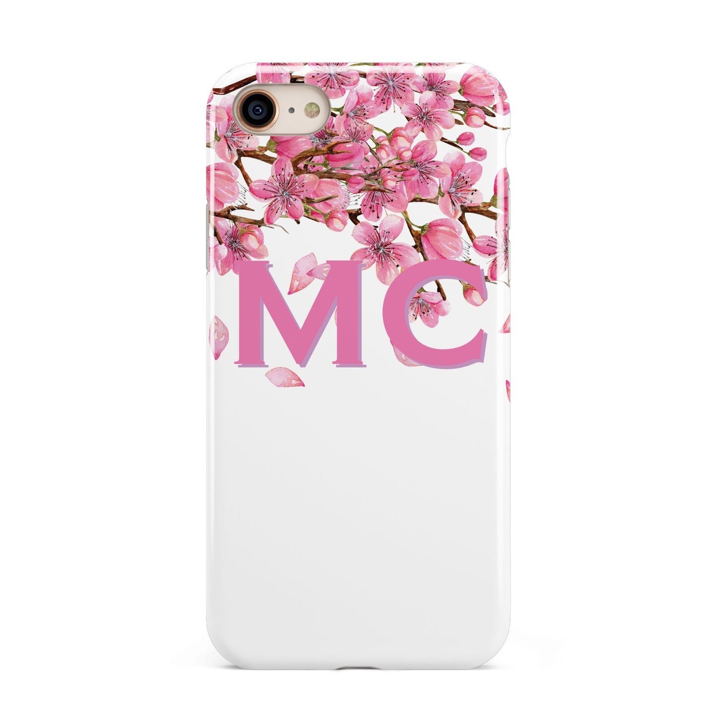Personalised Pink White Blossom iPhone 8 3D Tough Case on Gold Phone
