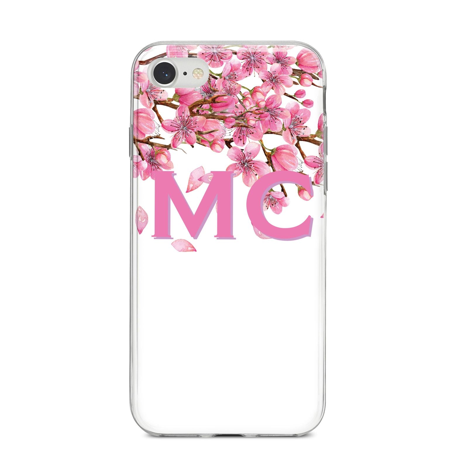 Personalised Pink White Blossom iPhone 8 Bumper Case on Silver iPhone