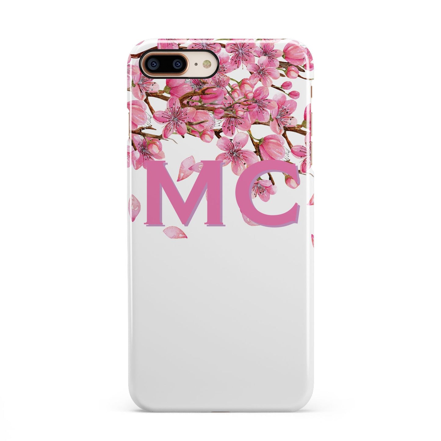 Personalised Pink White Blossom iPhone 8 Plus 3D Snap Case on Gold Phone