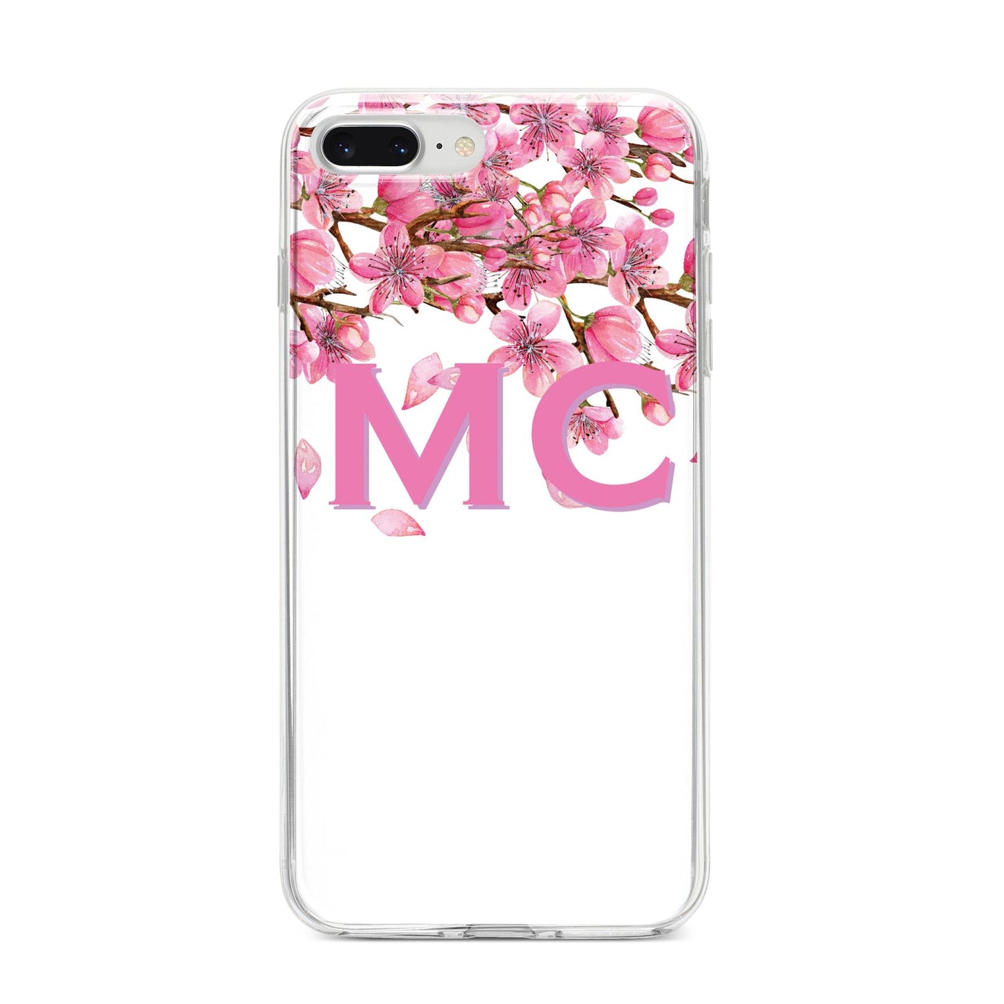 Personalised Pink White Blossom iPhone 8 Plus Bumper Case on Silver iPhone