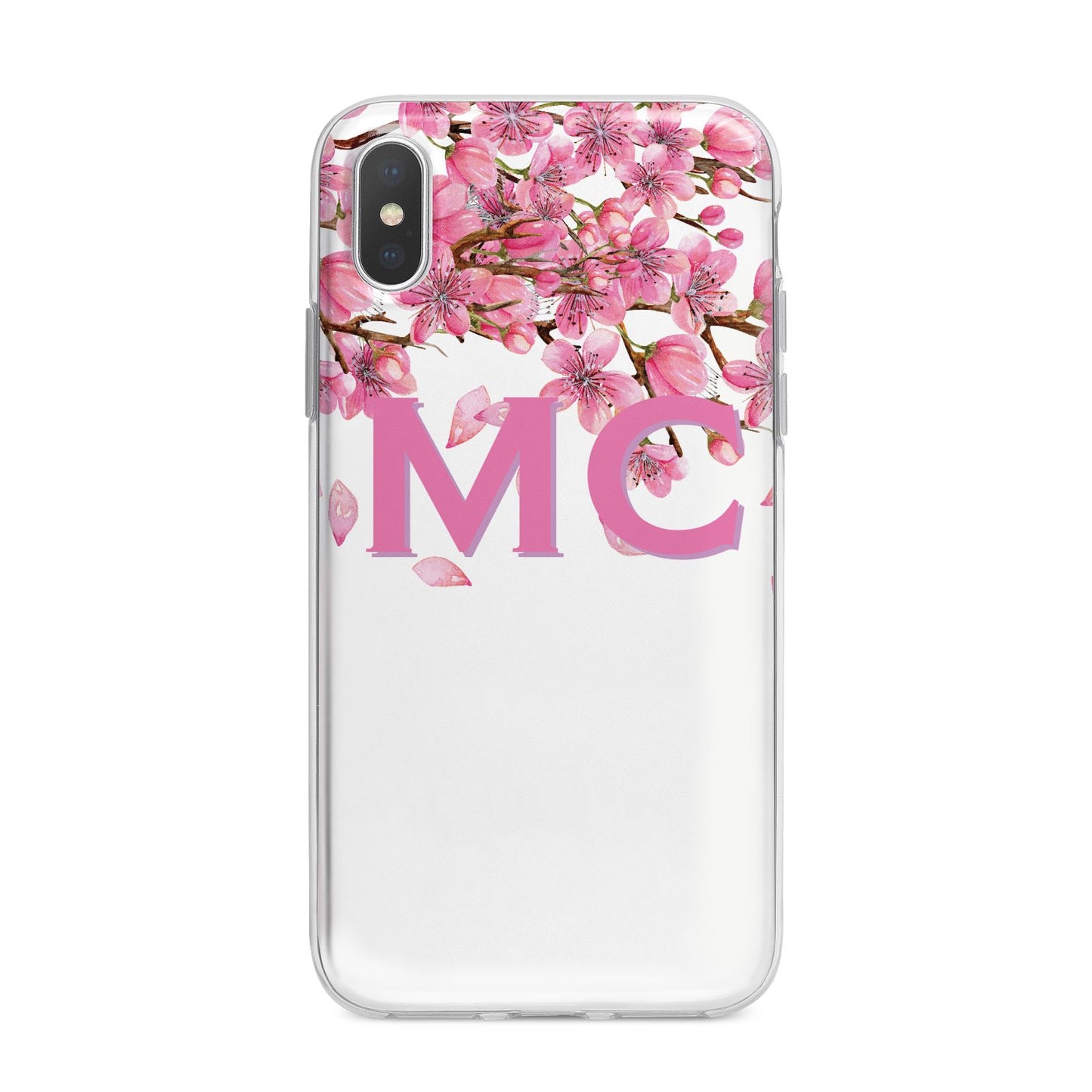 Personalised Pink White Blossom iPhone X Bumper Case on Silver iPhone Alternative Image 1
