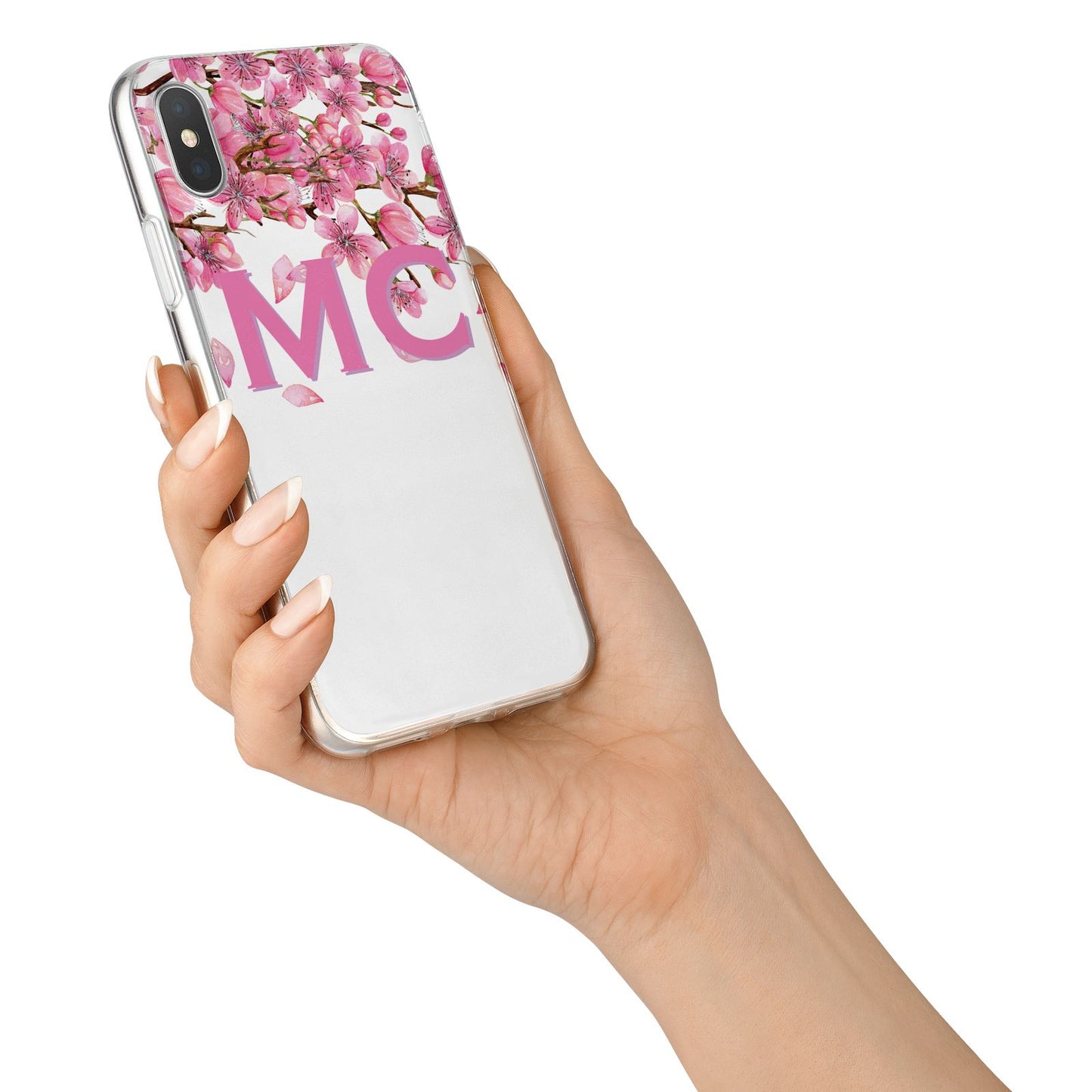 Personalised Pink White Blossom iPhone X Bumper Case on Silver iPhone Alternative Image 2