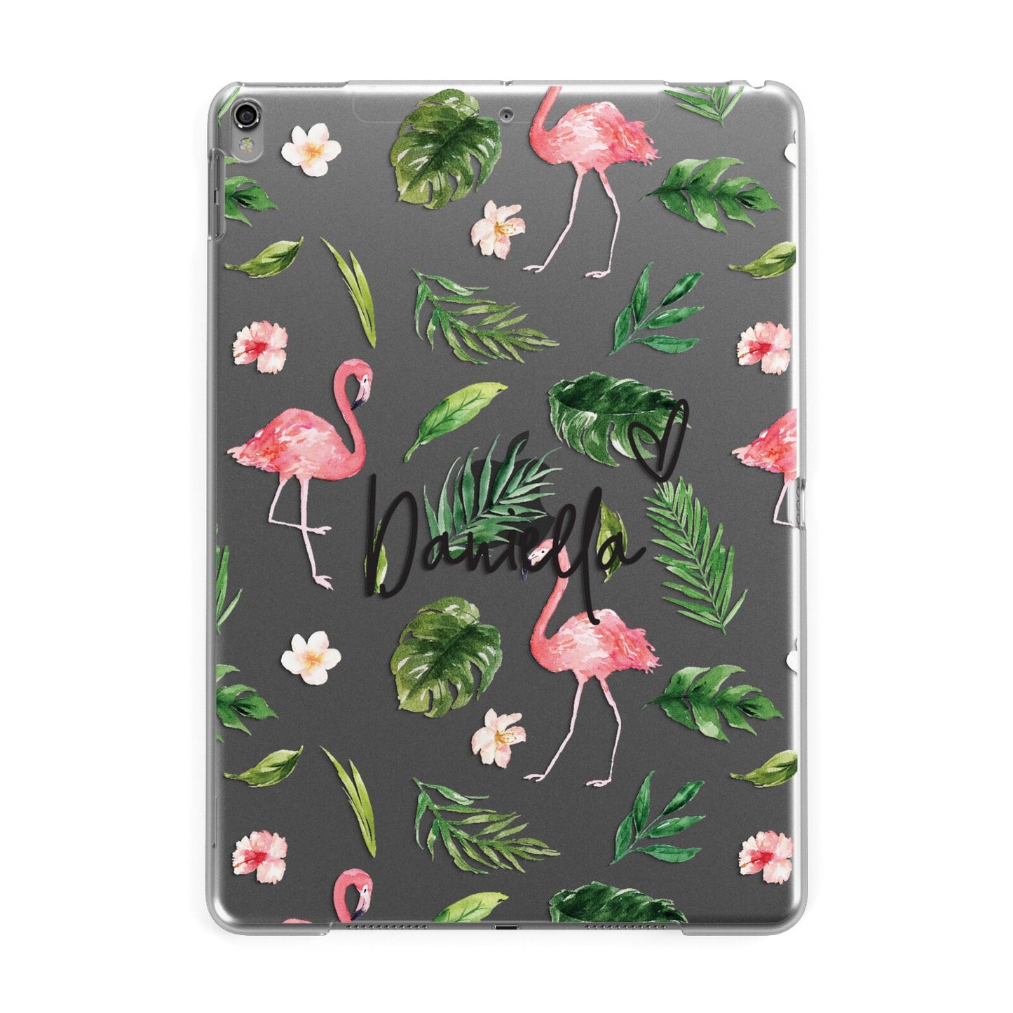 Personalised Pink White Flamingo Apple iPad Grey Case