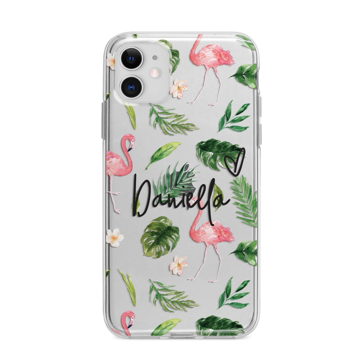 Personalised Pink White Flamingo Apple iPhone 11 in White with Bumper Case
