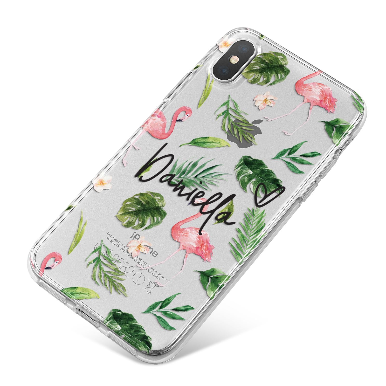 Personalised Pink White Flamingo iPhone X Bumper Case on Silver iPhone