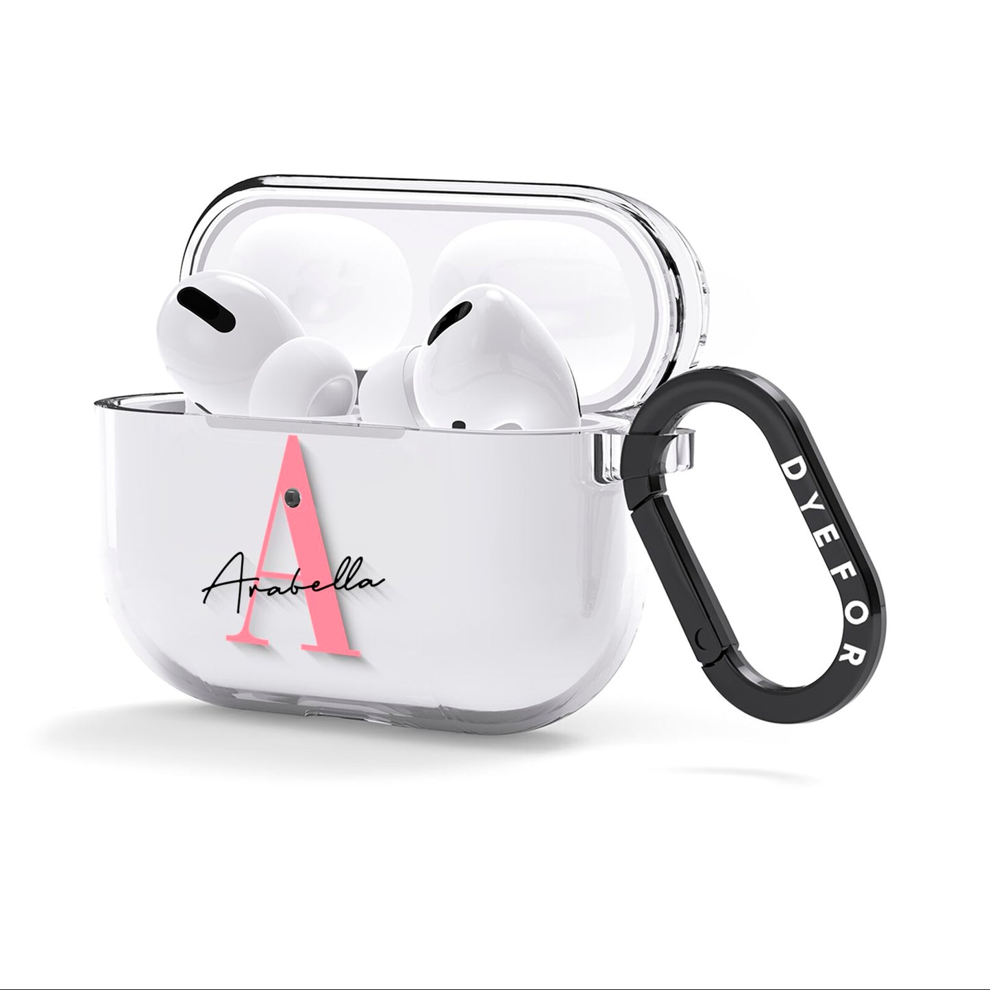 Personalised Pink White Initial AirPods Clear Case 3rd Gen Side Image