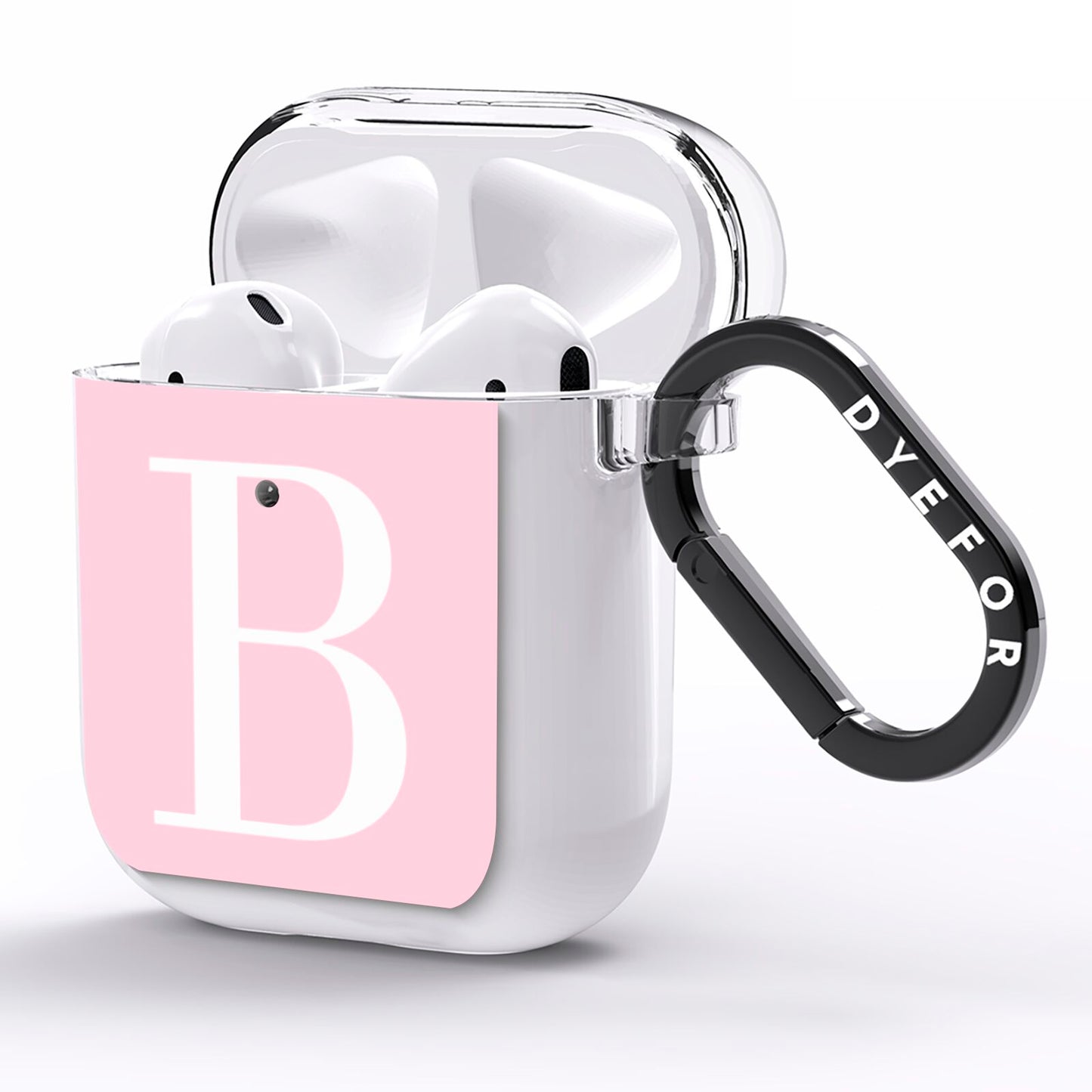 Personalised Pink White Initial AirPods Clear Case Side Image