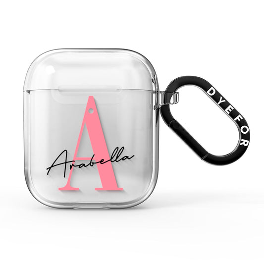 Personalised Pink White Initial AirPods Clear Case