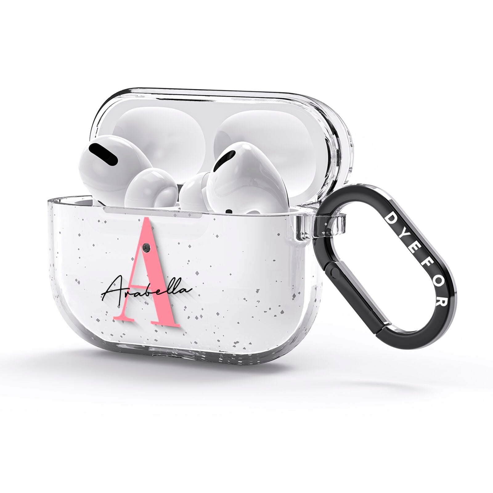 Personalised Pink White Initial AirPods Glitter Case 3rd Gen Side Image