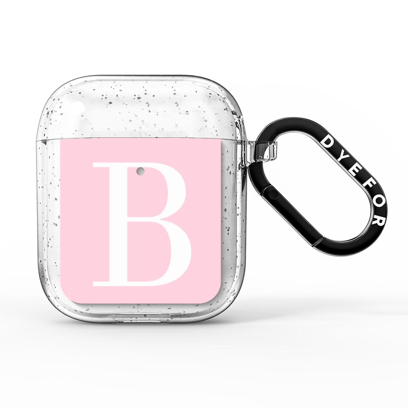 Personalised Pink White Initial AirPods Glitter Case