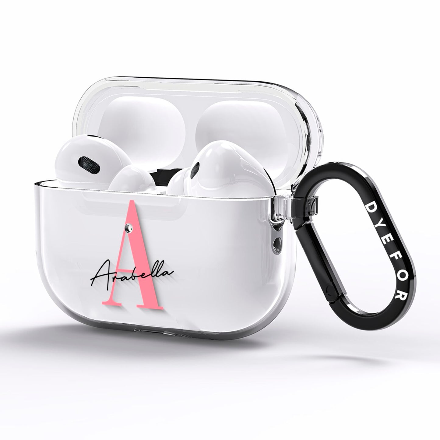 Personalised Pink White Initial AirPods Pro Clear Case Side Image
