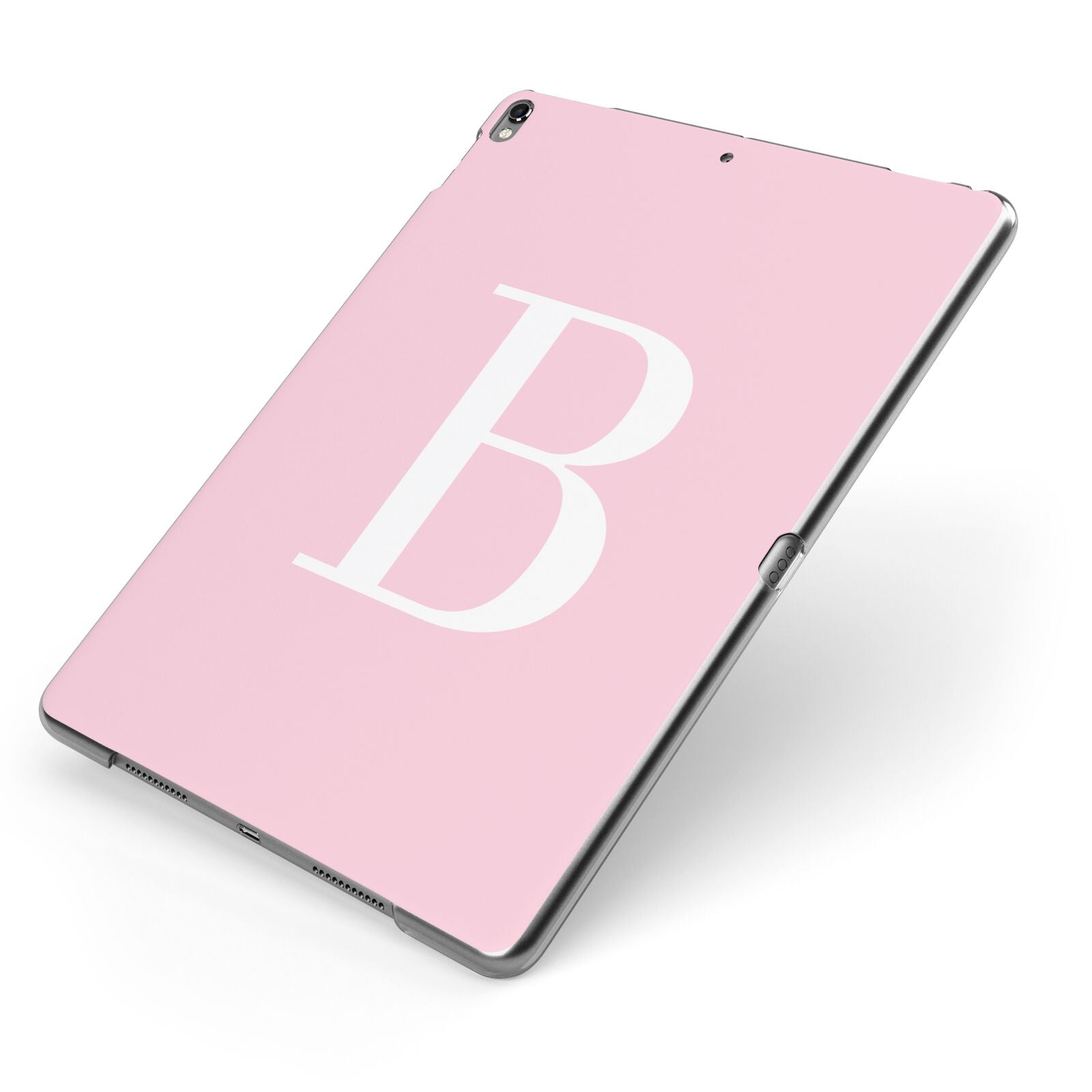 Personalised Pink White Initial Apple iPad Case on Grey iPad Side View