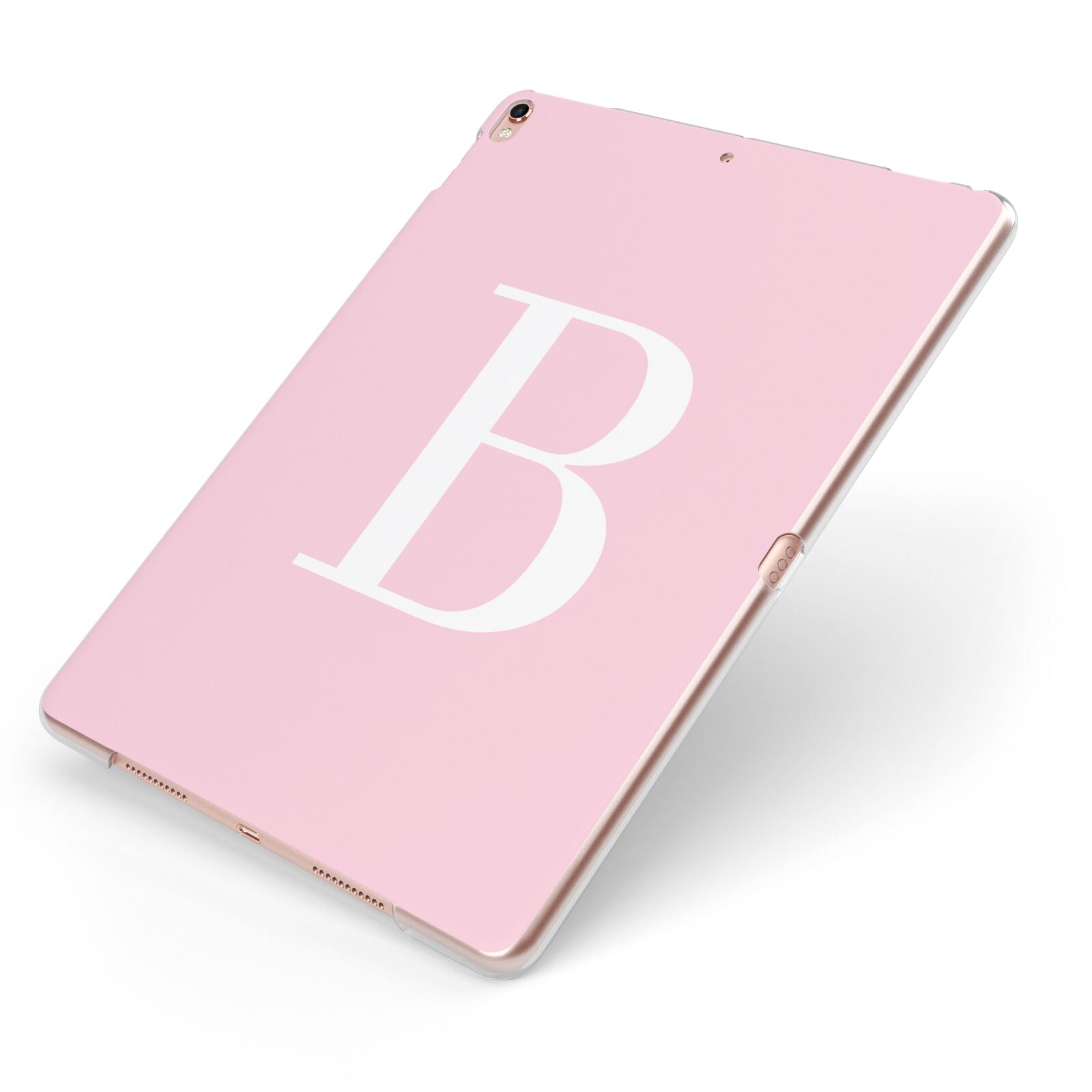 Personalised Pink White Initial Apple iPad Case on Rose Gold iPad Side View