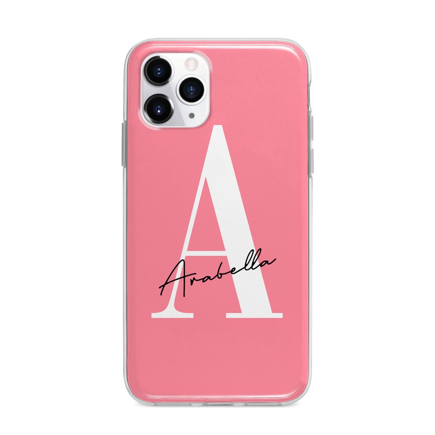 Personalised Pink White Initial Apple iPhone 11 Pro in Silver with Bumper Case