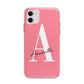 Personalised Pink White Initial Apple iPhone 11 in White with Bumper Case