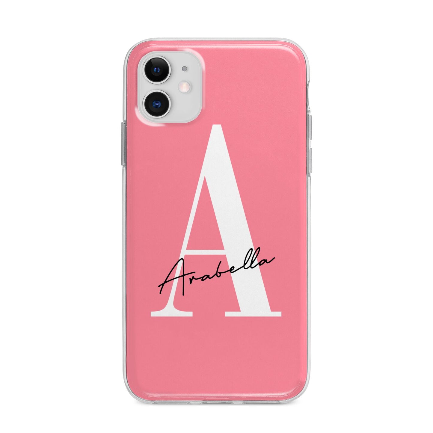 Personalised Pink White Initial Apple iPhone 11 in White with Bumper Case