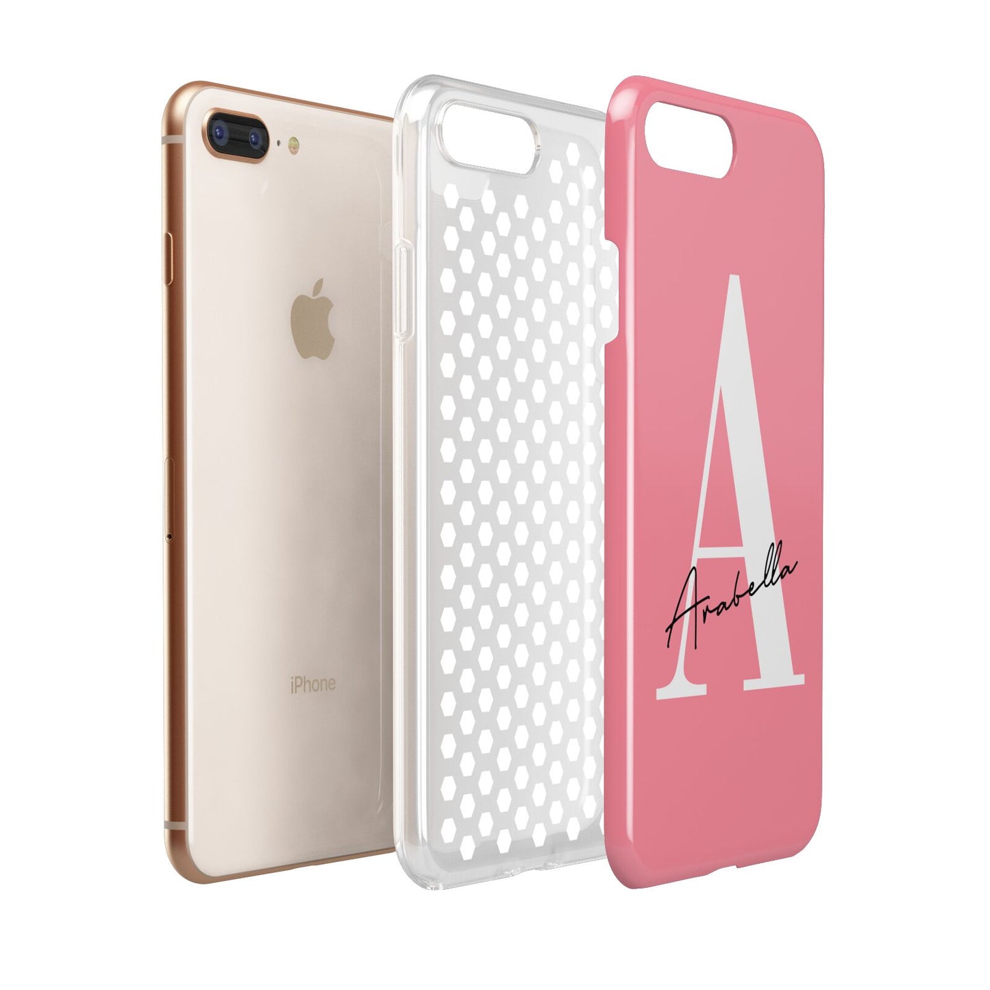 Personalised Pink White Initial Apple iPhone 7 8 Plus 3D Tough Case Expanded View