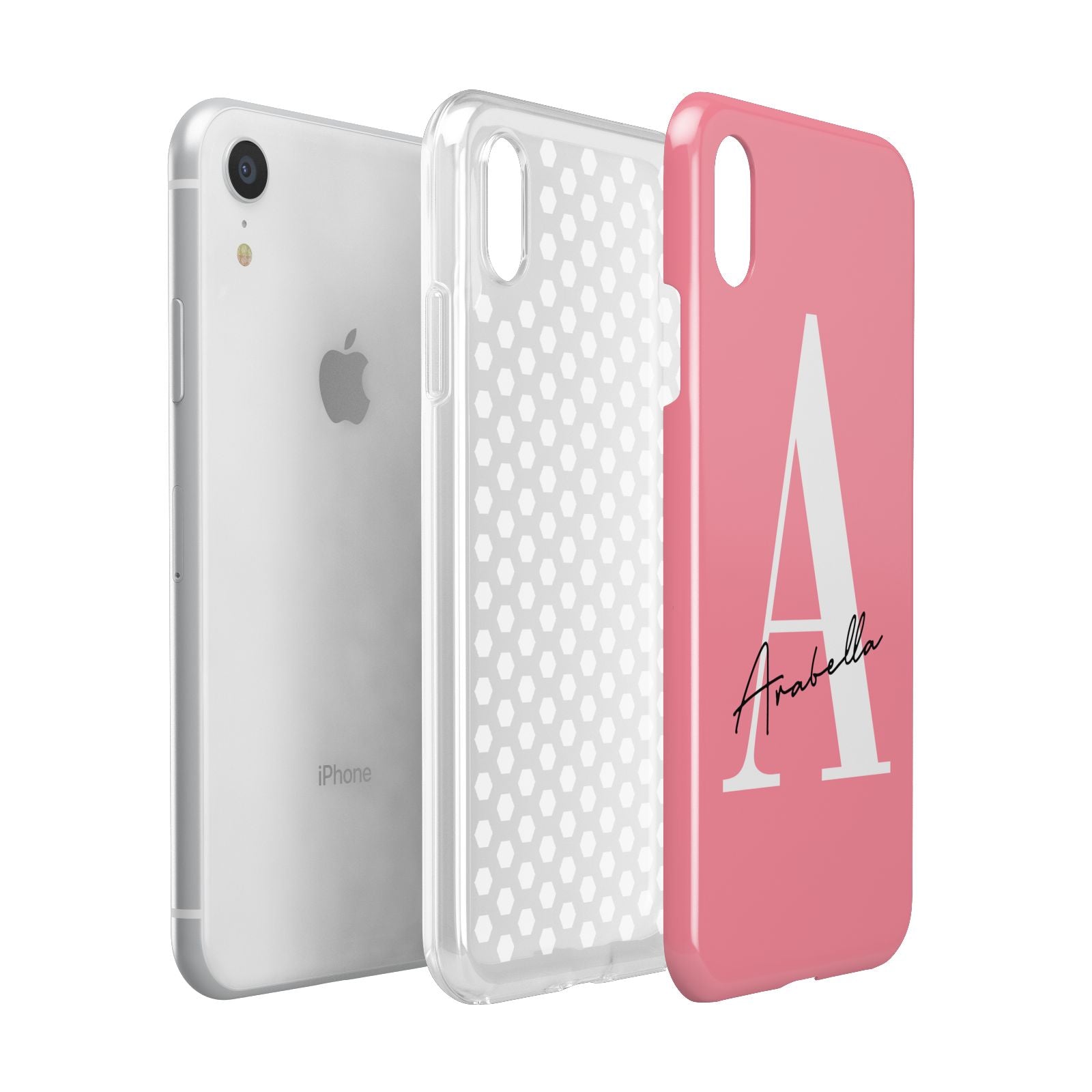 Personalised Pink White Initial Apple iPhone XR White 3D Tough Case Expanded view